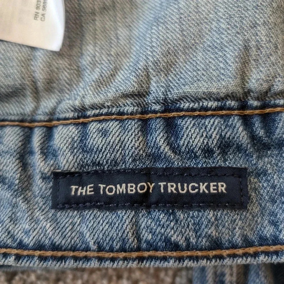 Women's xs Lucky Brand The Tomboy Trucker Distressed Blue Jean Fall Denim Jacket - Picture 7 of 9